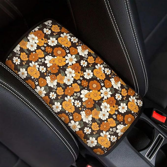 JoyLamoria Hippie Floral Car Armrest Cushion Cover Center Console Box Pad Car Accessories Easy Install