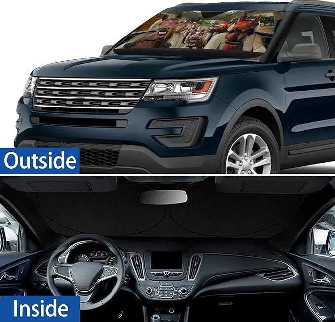 Funny Horse Family Windshield Sunshade for Car SUV Truck Foldable Uv Ray Reflector Front Window Sun Shade Visor Shield Cover -59" X 31"