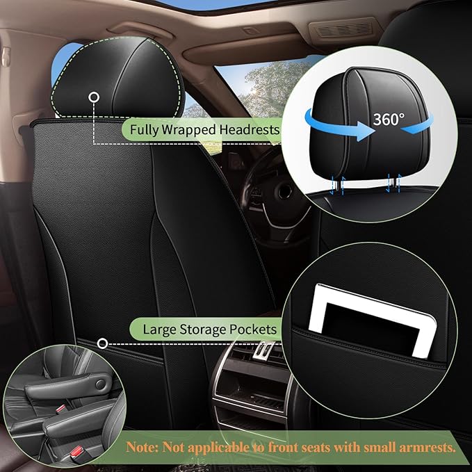 Car Seat Covers Full Set for Honda Pilot 2005-2016: Breathable Cool Ice Silk Leather Seat Covers (Black & Beige)
