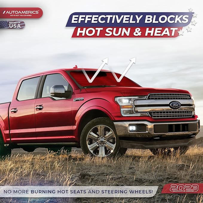 Autoamerics 1-Piece Windshield Sun Shade - Metallic Red Foldable Car Front Window Sunshade for Most Cars SUV Truck Heat Blocker Visor Protector Blocks Max UV Rays and Keeps Your Vehicle Cool - X-Large
