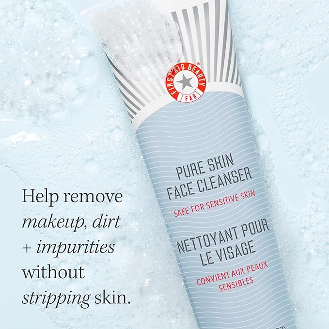 First Aid Beauty - Pure Skin Face Cleanser, Effectively Removes Makeup, Dirt, and Impurities, Gentle Cleanser Leaves Skin Soft & Supple, Safe for Sensitive Skin, Fragrance Free, 2 oz