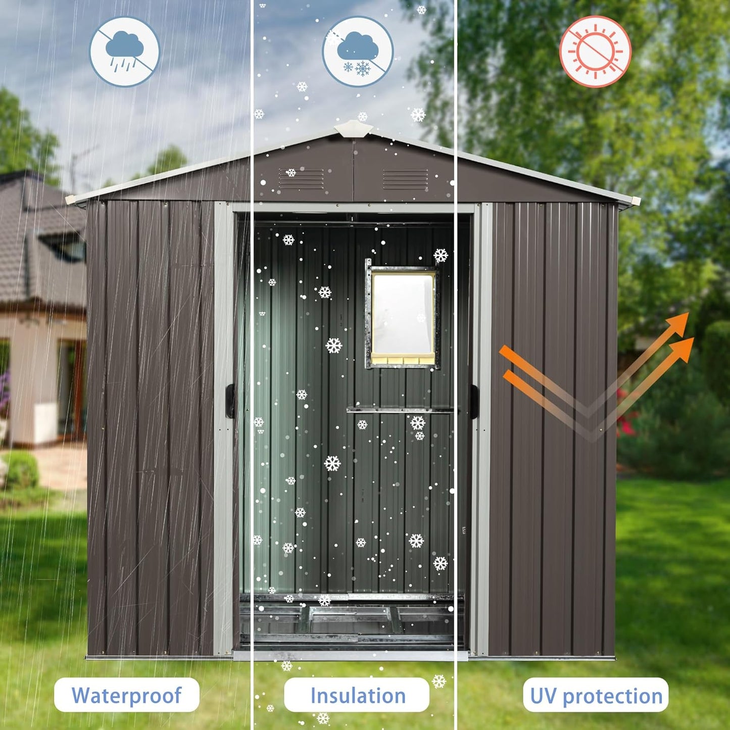 8 x 4 FT Outdoor Storage Shed, Large Metal Utility Garden Shed with Sliding Doors Sliding Doors, Waterproof Sloping Roof, Air Vents, Tool Storage House for Backyard Lawn, Gray