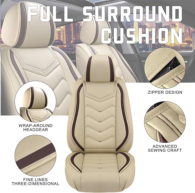CTDS Car Seat Covers for Toyota Corolla 2000-2026, Stylish Sport Seat Cover, Premium Nappa Leather Car Seat Cover. Automobile Seat Covers Sets.(Standard 2 Seats/Beige)