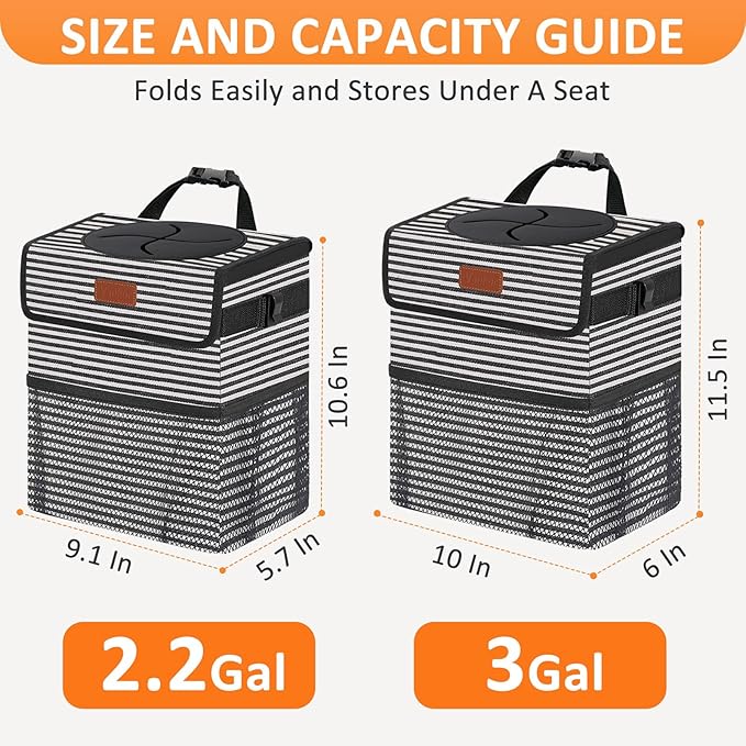 Vankor Car Trash Can for Car Cute, Bag Bin Hanging Waterproof Automotive Garbage Cans Leak Proof Vehicle Trash Can Stripe