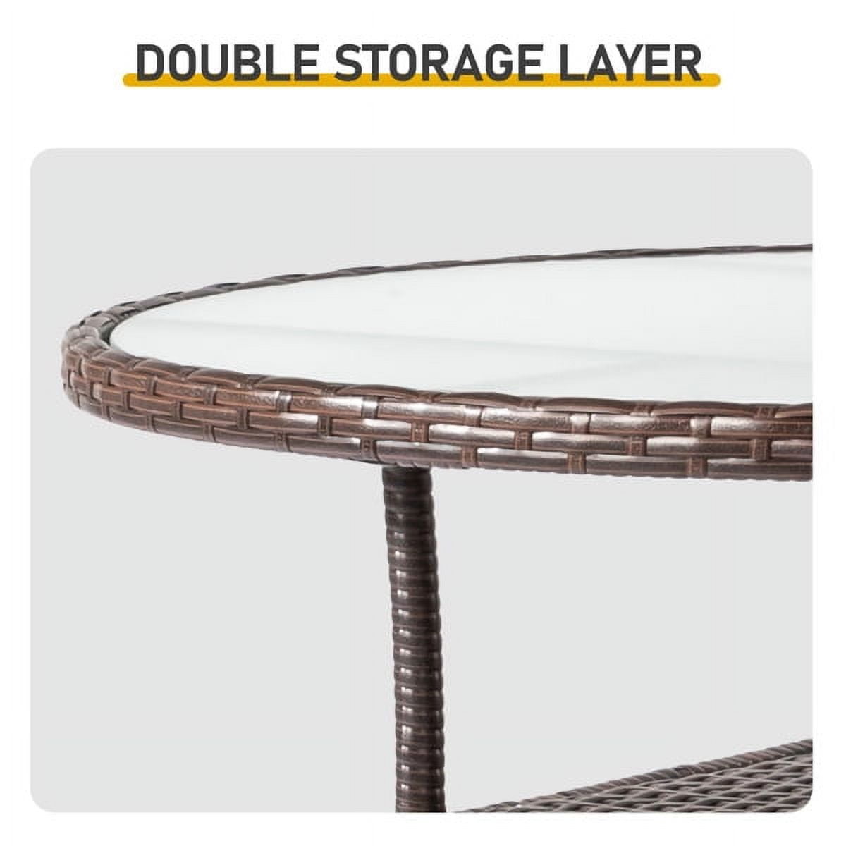 31.5" Patio Table for 4-Person, Outdoor Patio Wicker Round Dining Table, All-Weather Rattan Bistro Dining Table w/Glass Tabletop for Backyard Deck Porch Poolside, Brown