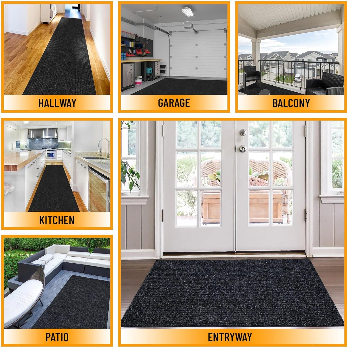 Ottomanson 2'7" x 40' Hallway Runner with Scraper Pile - Extra Durable Non-Slip Rug Mat for Indoor & Outdoor Use - Ideal for Kitchen, Entryway & Garage - High-Traffic Carpet, Black