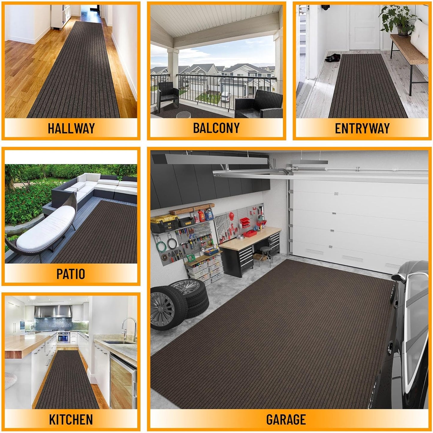 Ottomanson 2'7" x 31' Hallway Runner with Scraper Pile - Extra Durable Non-Slip Rug Mat for Indoor & Outdoor Use - Ideal for Kitchen, Entryway & Garage - High-Traffic Carpet, Brown