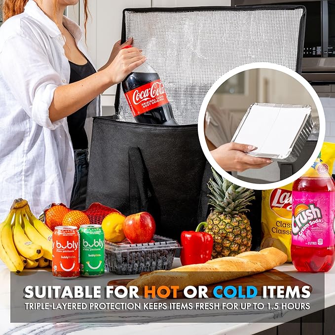 Carrywell (Not Made In China) Insulated Food Delivery and Catering Bags, XXXL Pizza Delivery and Reusable Warming Bag, Thermal Insulation Tote for Hot and Cold Food, Doordash