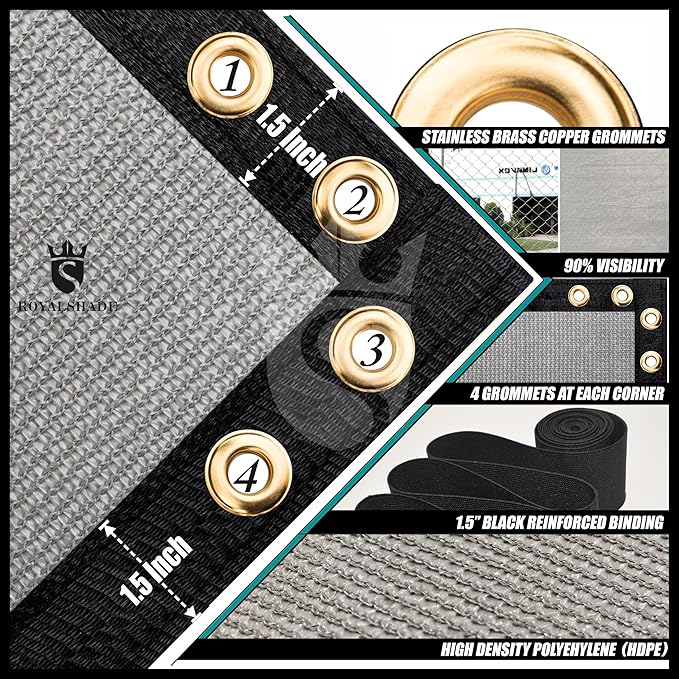 Royal Shade Custom Size 6' x 137' Grey Fence Privacy Screen Windscreen Cover Netting Mesh Fabric Cloth - Cable Zip Ties Included (We Make Custom Size)
