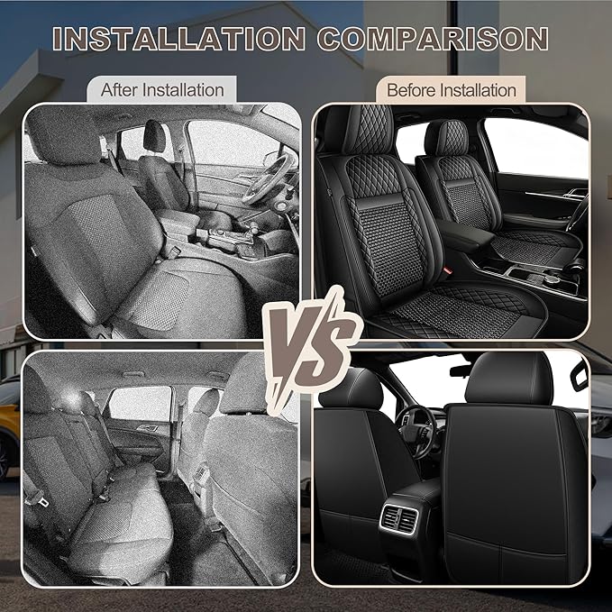 TTX LIGHTING for Nissan Juke S/SV/SL 2011-2017 Car Seat Covers, Breathable Ice Silk & Leather Seat Protector, Cool & Anti-Sweat for Long Driving, Airbag Compatible, 2 Front Seats (Black)