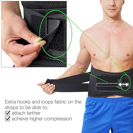 NeoTech Care Adjustable Compression Wide Back Brace Lumbar Support Belt (Charcoal, Size M)