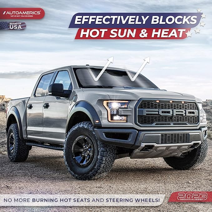 Autoamerics 1-Piece Windshield Sun Shade - Metallic Gray Foldable Car Front Window Sunshade for Most Cars SUV Truck Heat Blocker Visor Protector Blocks Max UV Rays and Keeps Your Vehicle Cool - Large