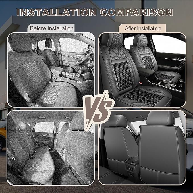 TTX LIGHTING for Kia Seltos 2021-2026 Car Seat Covers, Breathable Ice Silk & Leather Seat Protector, Cool & Anti-Sweat for Long Driving, Airbag Compatible, 2 Front Seats (Black&Gray)