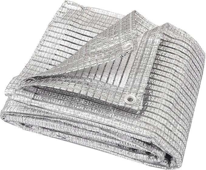 65% Aluminum Foil Shade Cloth with Grommets,10ft x 18ft, Mesh Sun Block Fabric Cover, Canopy, Privacy Screen for Outdoor Patio, Garden, Backyard, Silver