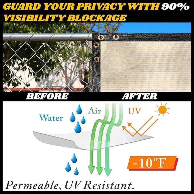 Royal Shade Custom Size 6' x 189' Beige Fence Privacy Screen Windscreen Cover Netting Mesh Fabric Cloth - Cable Zip Ties Included (We Make Custom Size)