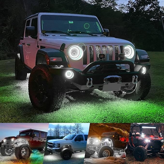 4WDKING White LED Rock Lights, 2 Pods IP68 Waterproof Underbody Glow Trail Rig Lamp LED Neon Lights for Truck Off Road Truck Car Boat ATV SUV Motorcycle