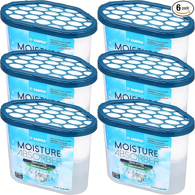 ZARPAX Moisture Absorber Fresh Cotton 10.5 oz/300g | Removes Moisture, Damp & Humidity | Odor Absorber With Fresh Cotton Fragrance | Moisture Trap for Bathroom, Closet, Kitchen | Set of 6