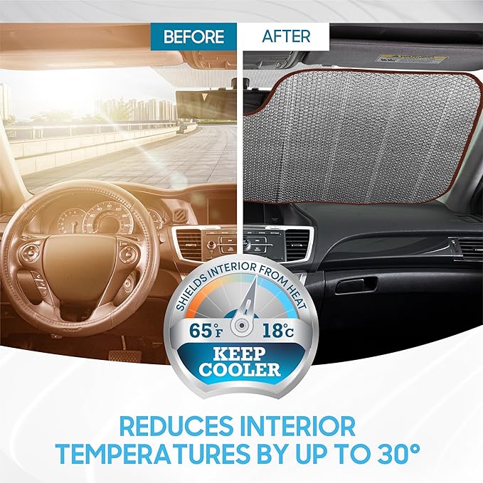 BDK Front Windshield Shade-Accordion Folding Auto Sunshade for Car Truck SUV-Blocks UV Rays Sun Visor Protector-Keeps Your Vehicle Cool - 58 x 27 Inch (AS-602)