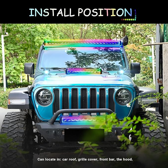 32" Curved RGB LED Light Bar 2X 4 Flood LED Pods with Chasing RGB Halo 16 Solid Colors Offroad Driving Fog Lights with Switch Wiring Harness