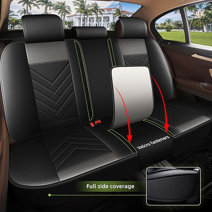AOMSAZTO Car Seat Covers Full Set Fit for Nissan Murano 2011-2025 2026 Waterproof Faux Leather Car Seat Cushions Automotive 5 Seat Covers Set（Black&Grey）