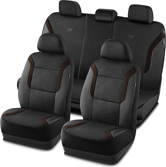 Skechers Memory Foam Car Seat Covers, Air Cool Mesh Thick Seat Covers, Car Seat Full Sets Airbag Compatible, Automotive Comfort for Most Cars,Vans,Trucks, SUVs,Brown
