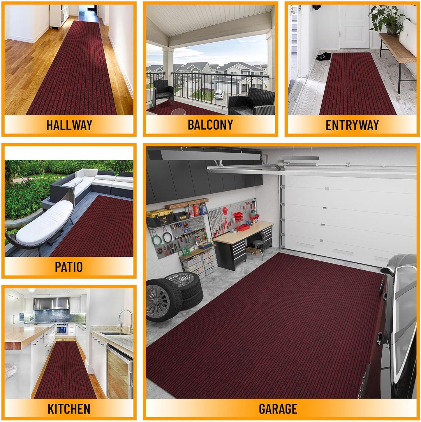 Ottomanson 2'7" x 11' Hallway Runner with Scraper Pile Extra Durable Non-Slip Rug Mat for Indoor & Outdoor Use - Ideal for Kitchen, Entryway, Patio & Garage - High-Traffic Carpet, Red