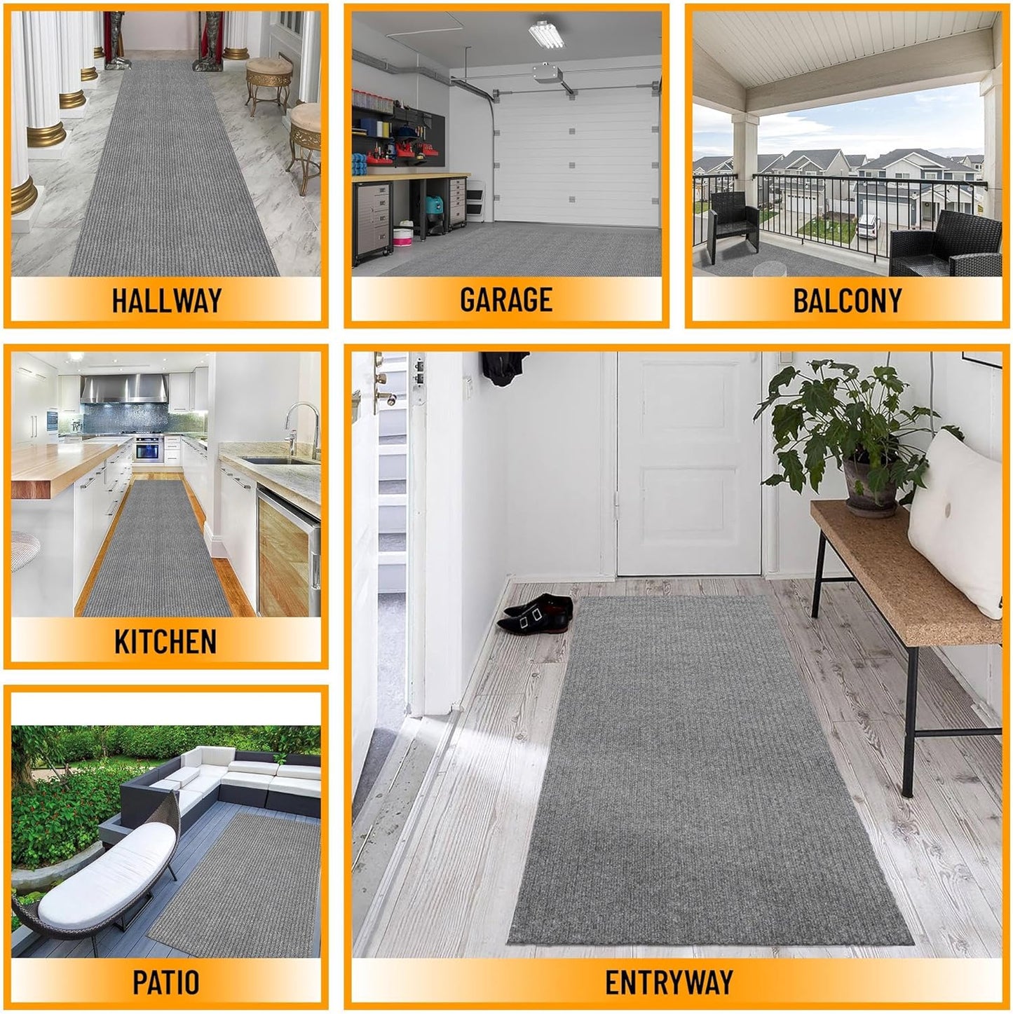 Ottomanson 2'7" x 21' Hallway Runner with Scraper Pile - Extra Durable Non-Slip Rug Mat for Indoor & Outdoor Use - Ideal for Kitchen, Entryway & Garage - High-Traffic Carpet, Gray