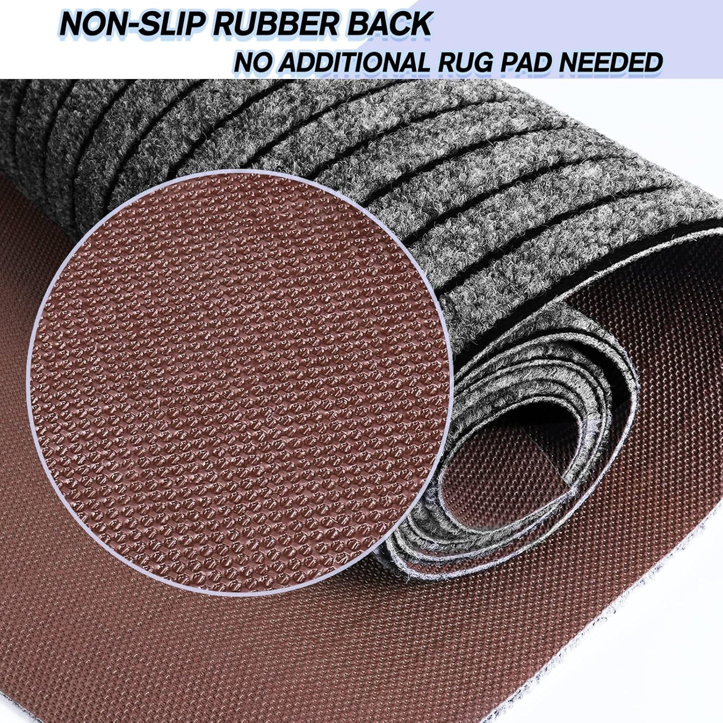 Custom Size Backed Non-Slip Area Rugs Runner, Easy Clean, Waterproof Runner Rugs for Hallway Entryway, Kitchen, Laundry, 4FT x 16FT, Gray Stripe