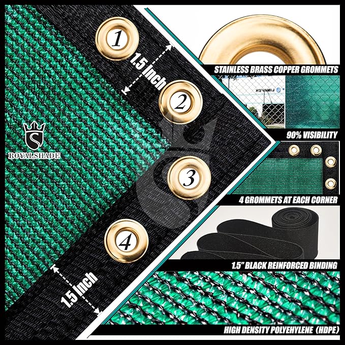 Royal Shade Custom Size 5' x 28' Green Fence Privacy Screen Windscreen Cover Netting Mesh Fabric Cloth - Cable Zip Ties Included (We Make Custom Size)