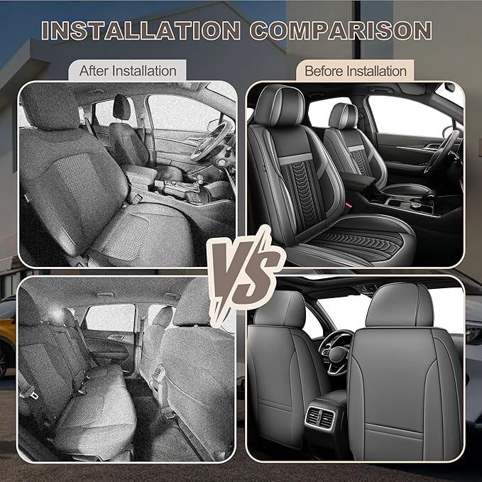 TTX LIGHTING for Dodge Challenger 2008-2025 Seat Covers: Waterproof Leather Seat Protector with Airbag Compatible (2 Front Seats,Black&Gray)