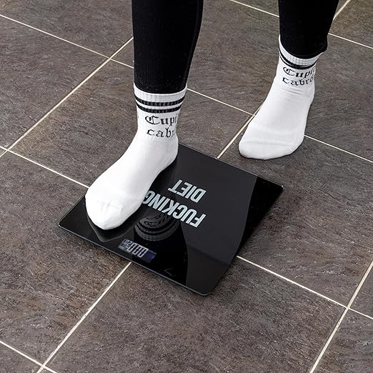 Fisura - Digital Bathroom Scale f*cking Diet. Glass Bathroom Scale. Electronic Bathroom Scale up to 180 kg and 50 g Accuracy, Step-On Technology. 30 x 30 cm