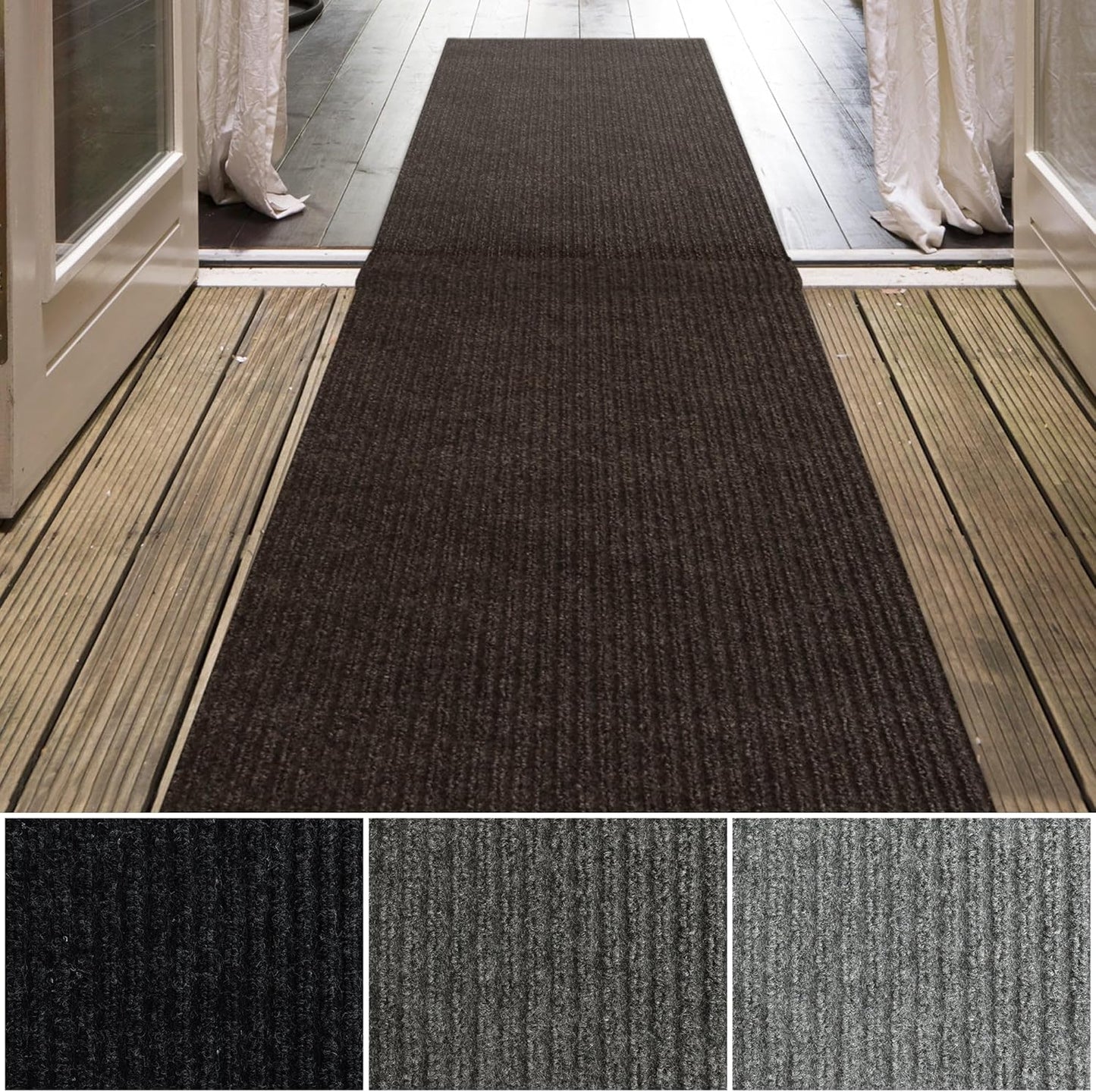 iCustomRug Spartan Weather Warrior Indoor/Outdoor Utility Ribbed Carpet Runner with Non-Slip Thermoplastic Rubber Backing, 3ft X 82ft in Brown