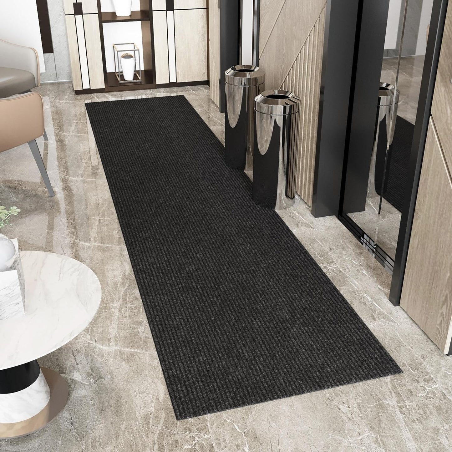 Ottomanson 2'7" x 53' Hallway Runner with Scraper Pile - Extra Durable Non-Slip Rug Mat for Indoor & Outdoor Use - Ideal for Kitchen, Entryway & Garage - High-Traffic Carpet, Black