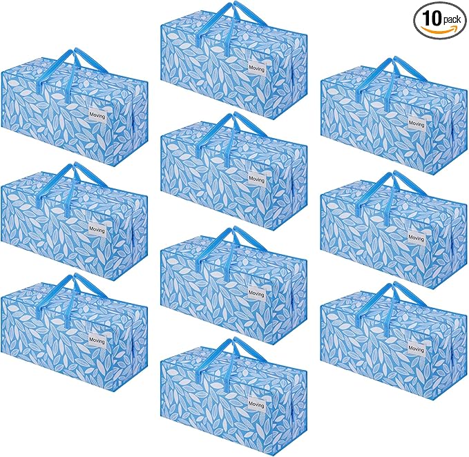 VENO 10 Pack Heavy Duty Moving Bags with Backpack Straps, Zippers & Handles, Extra Large Packing Bags for College Dorm Essentials, Moving Supplies Alternative to Cardboard Moving Boxes