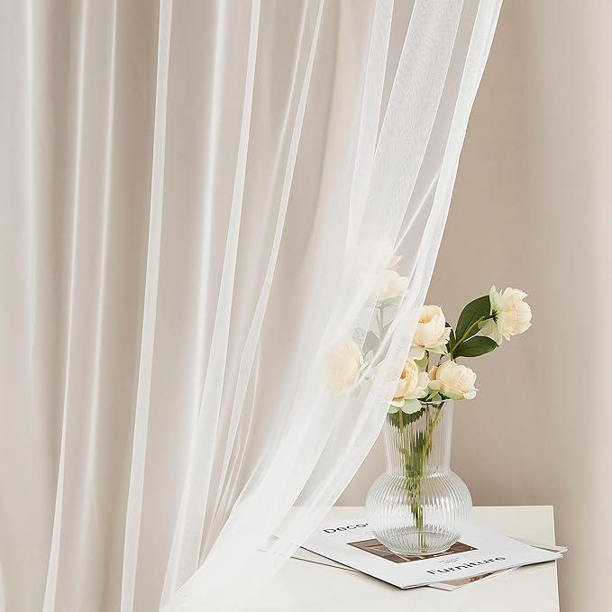 Bujasso Beige Moderate Blackout Curtains with Sheer Overlay Mix and Match Double Layer Thermal Insulated Window Panels 72 inch for Bedroom Beige Drapes with Tiebacks Grommet Top 37" Wx72 Lx2