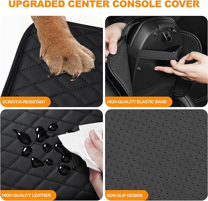 Center Console Cover for Cars Fit for Jeep Grand Cherokee Leather Armrest Covers with 2 Storage Bags(Black)