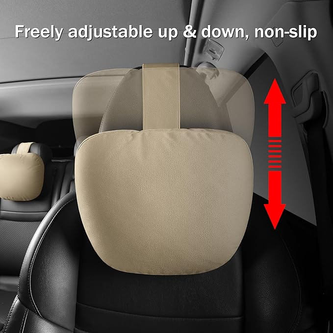 2pcs Car Neck Pillow for headrests,Support Drive Seats Head Cushion Pillows,Microfiber Velvet,Plant-Based Polyester,Thickness & Height Adjustable,11.8x7.5,Inner Liner fillable(Orange Brown)