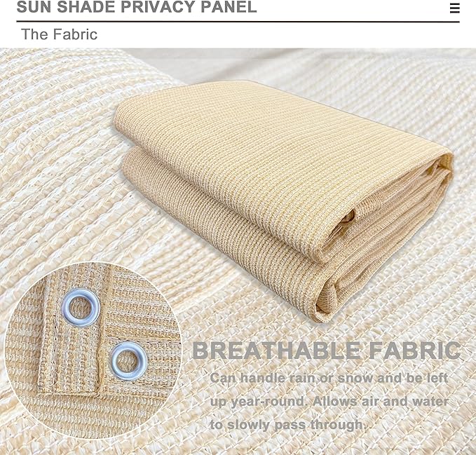 Sun Shade Privacy Panel with Grommets on 4 Sides for Patio, Awning, Window Cover, Pergola or Gazebo (Banha Beige, 10' x 5')