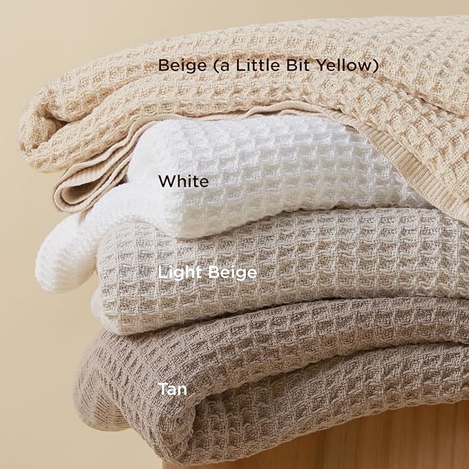 Bedsure 100% Cotton Large Blanket Oversized King for Bed - Breathable Waffle Weave Blanket for Summer Spring, Couch Cover, White, 120x94 inches