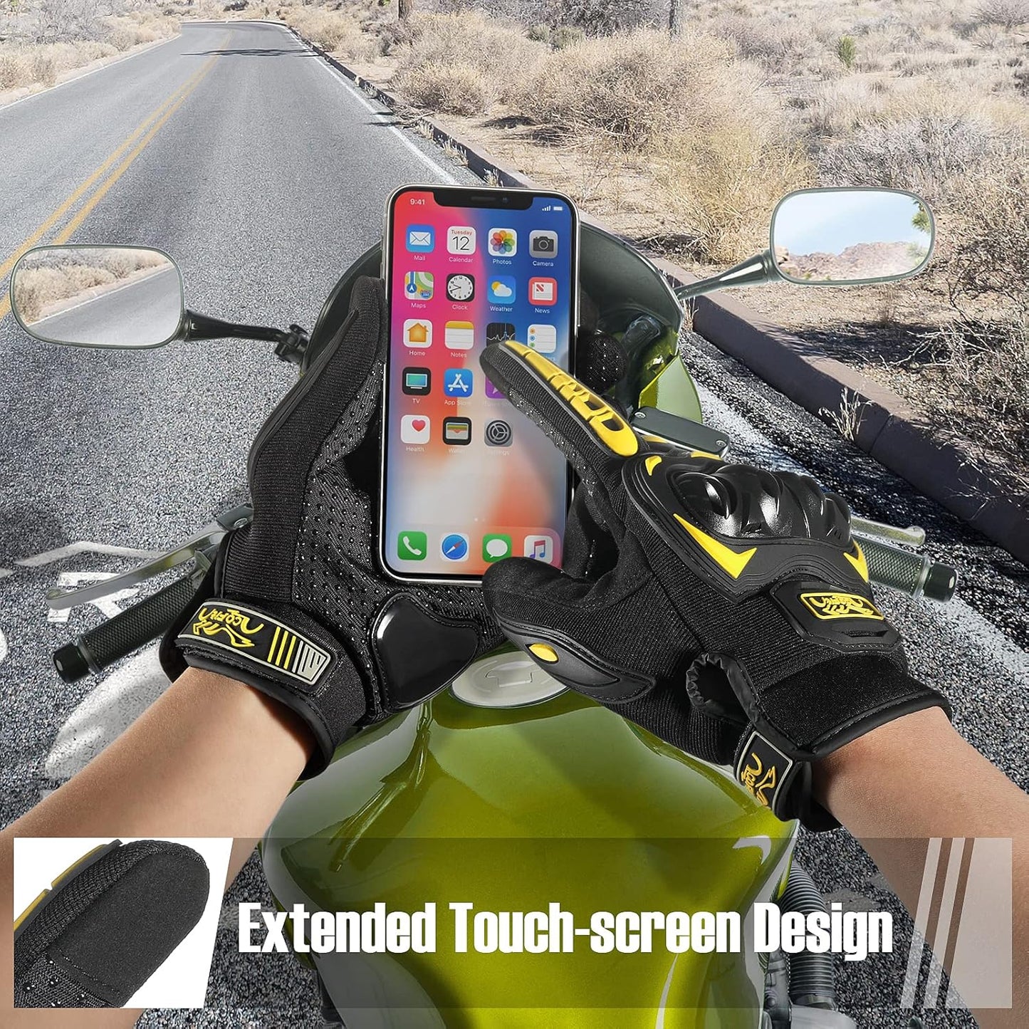 COFIT Motorcycle Gloves Breathable, Touchscreen Motorbike Gloves Anti-Slip with Good Grip Hard Knuckles Protection for Men Women Motocross, BMX ATV MTB Cycling, Road Racing - Yellow M