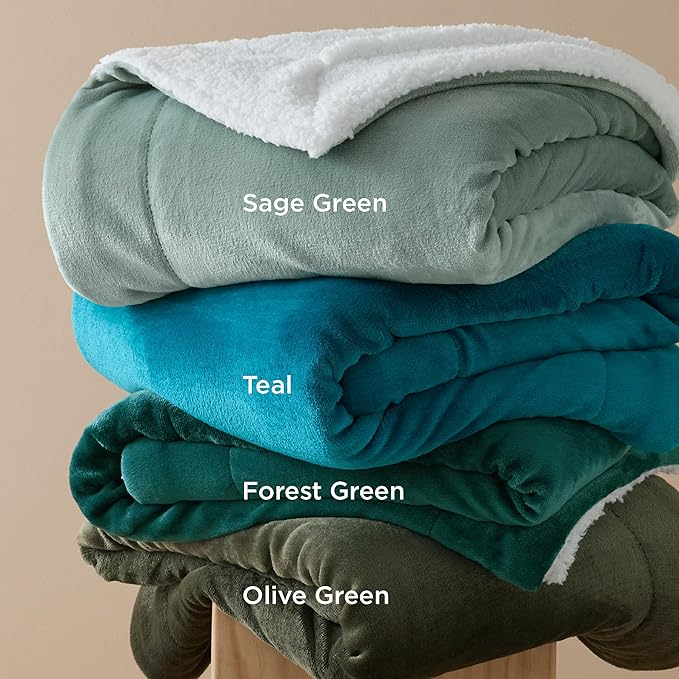 Bedsure Sherpa Fleece Oversized Cal King Blankets for Bed - Thick and Warm, Soft Fuzzy Plush Large Blanket for Winter, Sage Green, 112x98 Inches