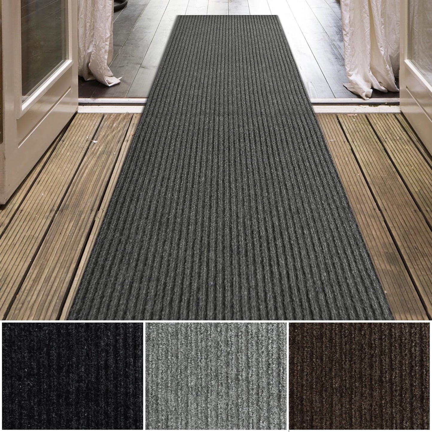 iCustomRug Spartan Weather Warrior Duty Indoor/Outdoor Utility Ribbed in 3ft,4ft,6ft Widths 70 Custom Sizes with Natural Non-Slip Rubber Backing 4'X76' in Charcoal