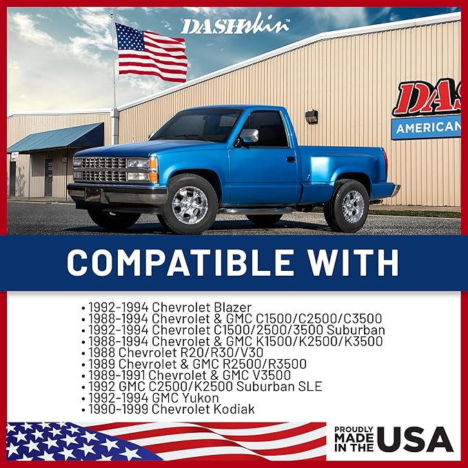 DashSkin Dash Cover Compatible with 1988-1994 C1500 C2500 C3500 K1500 K2500 K3500 Silverado Sierra Tahoe Yukon Suburban in Black - Hard Molded Plastic Dashboard Cap