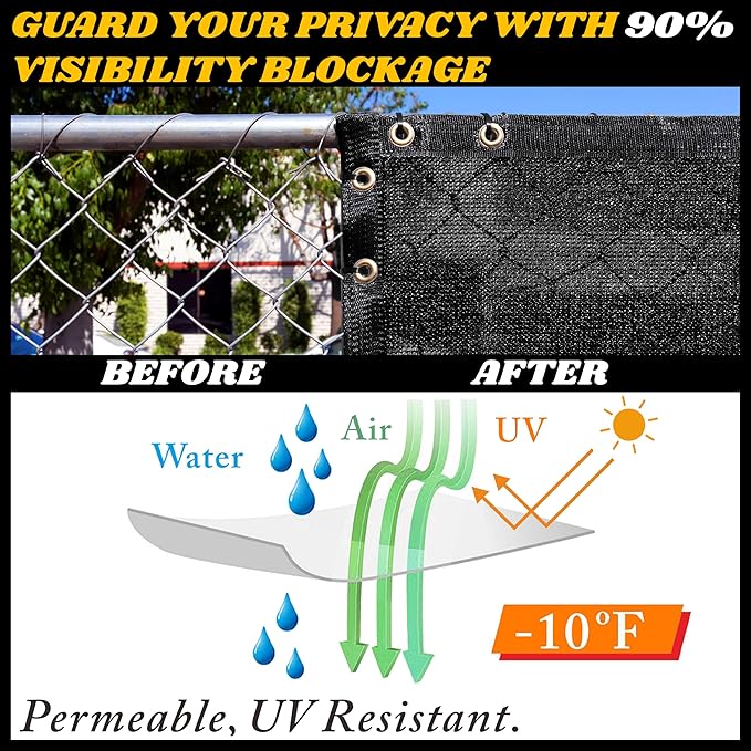 Royal Shade Custom Size 6' x 17' Black Fence Privacy Screen Windscreen Cover Netting Mesh Fabric Cloth - Cable Zip Ties Included (We Make Custom Size)