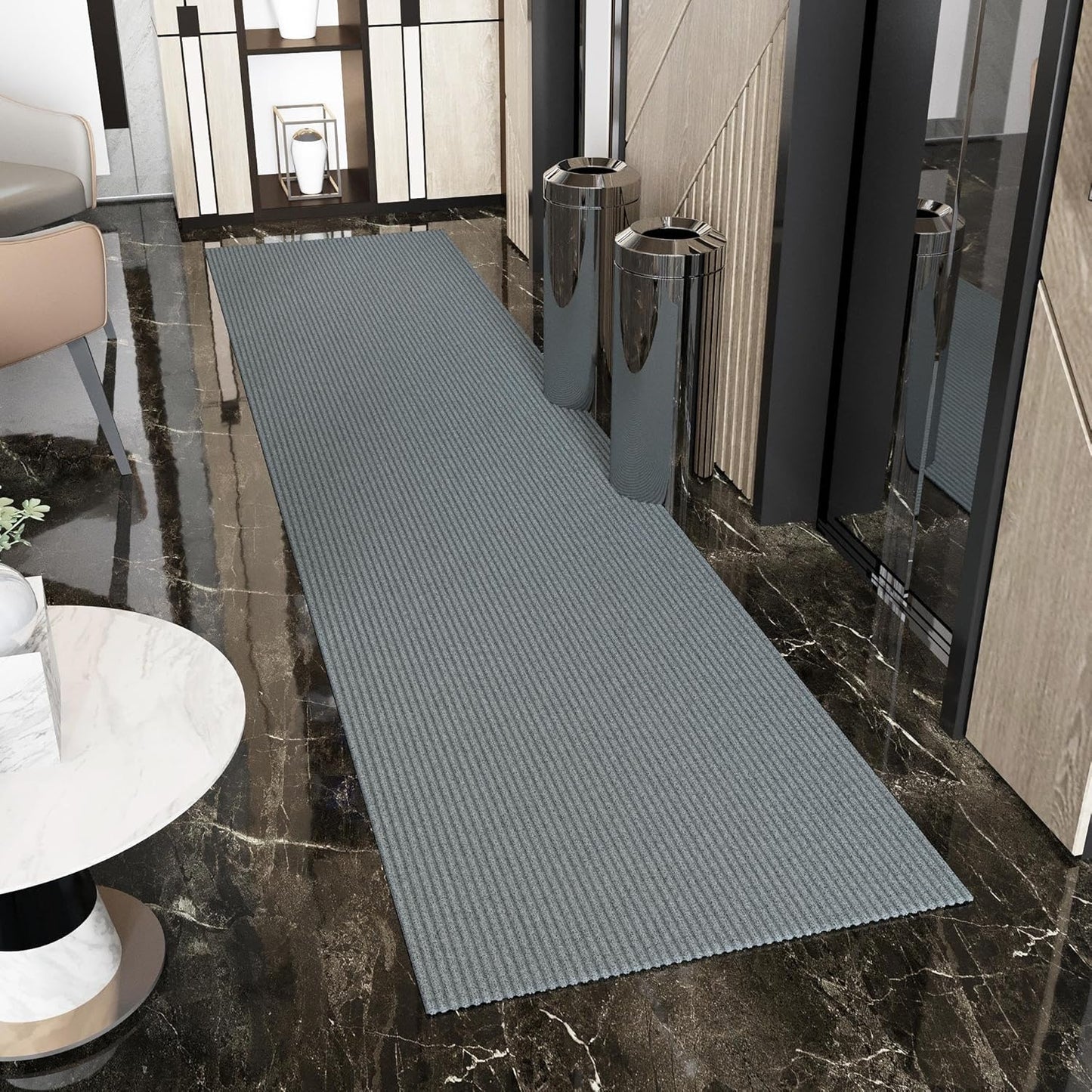 Ottomanson 2' x 38' Hallway Runner with Scraper Pile Extra Durable Non-Slip Rug Mat for Indoor & Outdoor Use - Ideal for Kitchen, Entryway, Patio & Garage - High-Traffic Carpet, Gray