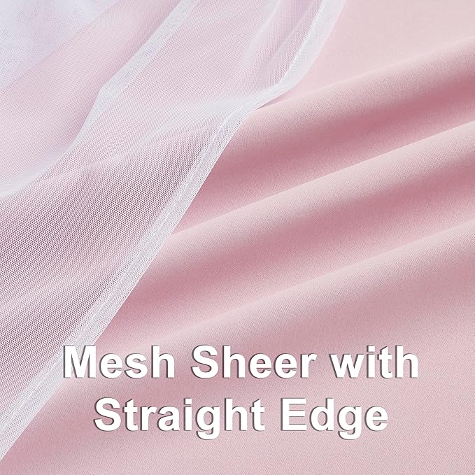 Bujasso Pink Blackout Curtains with Sheer Overlay Mix and Match Double Layer 80% Room Darkening Window Treatment Set for Girls Bedroom Living Room Pink Drapes with Tiebacks Grommet Top 37" Wx63 Lx2