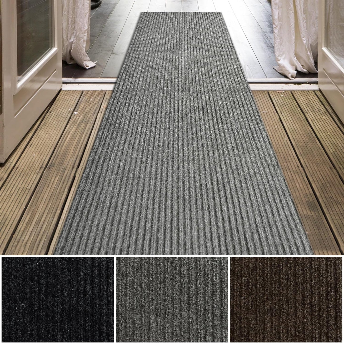 iCustomRug Spartan Weather Warrior Duty Indoor/Outdoor Utility Ribbed in 3ft,4ft,6ft Widths 70 Custom Sizes with Natural Non-Slip Rubber Backing 4'X56' in Grey
