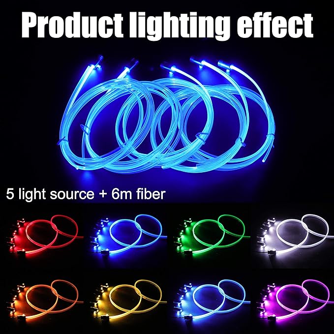 Car Ambient Lighting Kit 64 Colors Multicoloured Music Optic Fiber RF Remote + APP Control Car DIY Decorative Atmosphere Lighting DC 12V 1W 6m