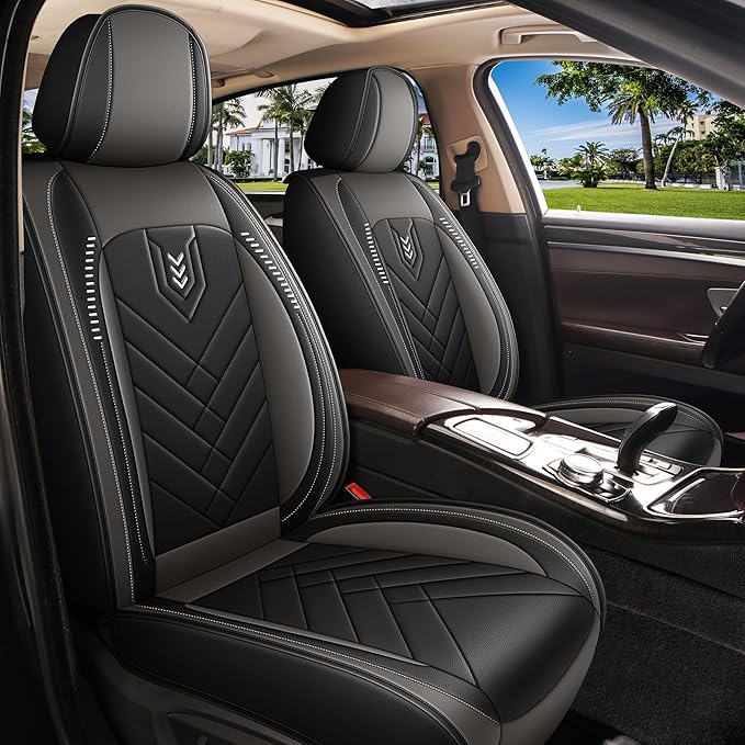 AOMSAZTO Universal Front Seat Covers for Chevrolet Chevy Trax Colorado Equinox Malibu Silverado Tahoe Traverse Suburban Cruze Blazer Trailblazer Fits for All Chevy Cars Sedan Truck SUV - Black&Grey
