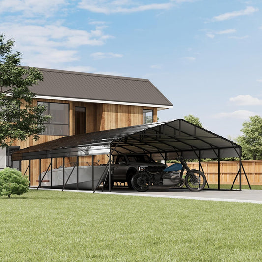 20 x 40 FT Metal Carport with Galvanized Steel Roof, Heavy Duty Metal Roof Carport with Enhanced Base, Tall MetalCarport Kits Garage for Tractors, Trucks, Boats, Cars